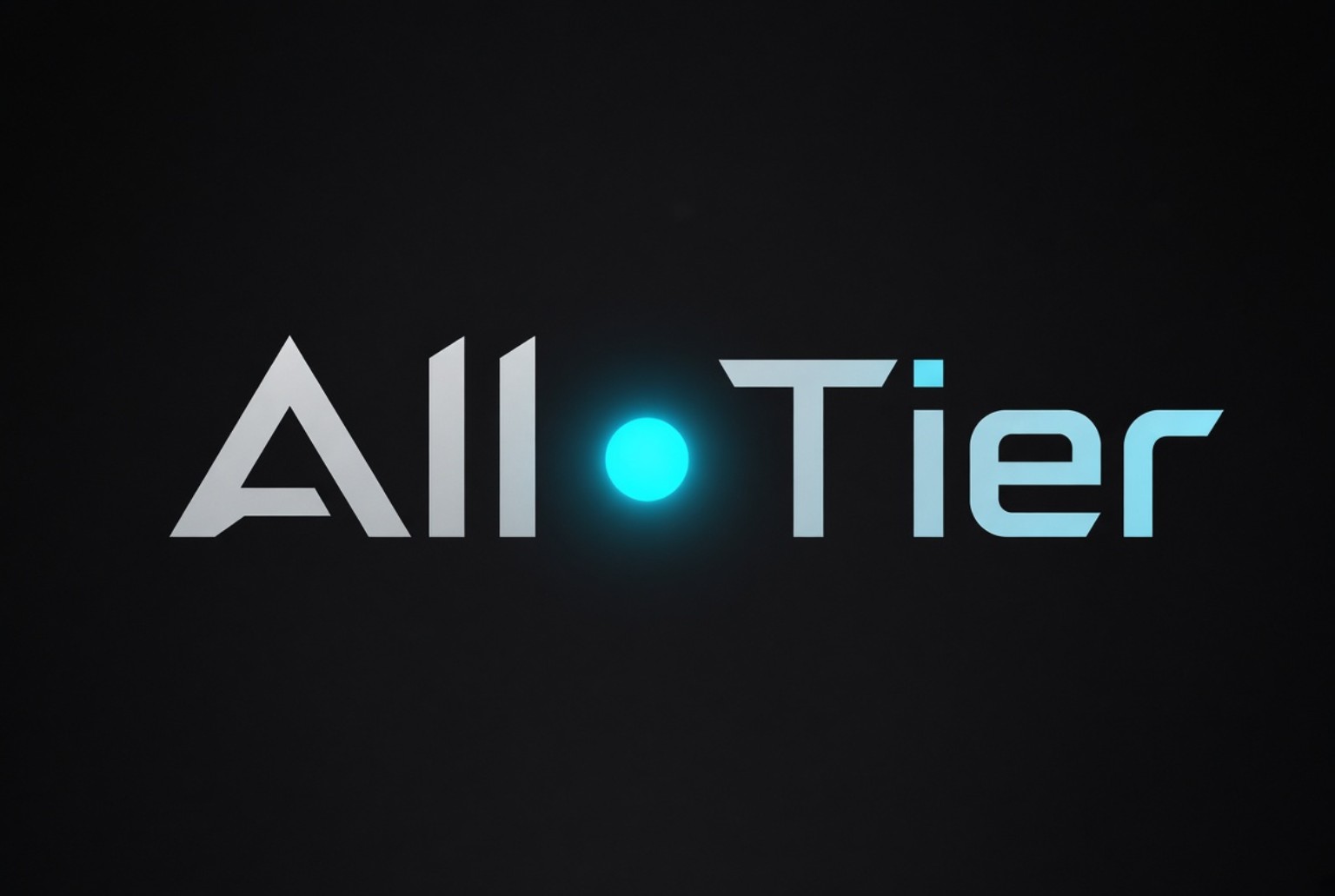 All•Tier — silver and blue geometric lettering with a softly glowing cyan dot